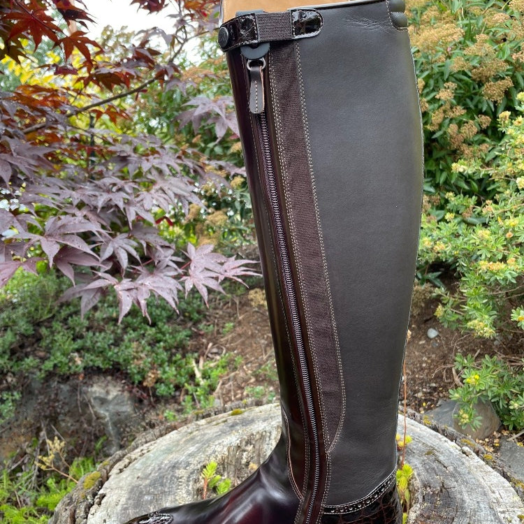 Custom DeNiro Bellini Dressage Boot - Brushed Brown with Lucidi Moka Rondine & Winged Toe