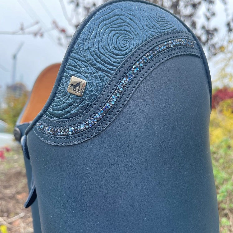 Custom DeNiro Bellini Dressage Boot - Blue Oceano with Roseto Blue Uptop & Swarovski