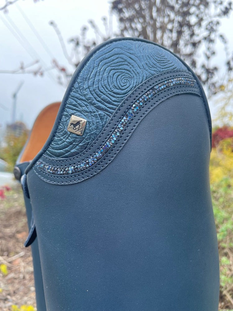 Custom DeNiro Bellini Dressage Boot - Blue Oceano with Roseto Blue Uptop & Swarovski