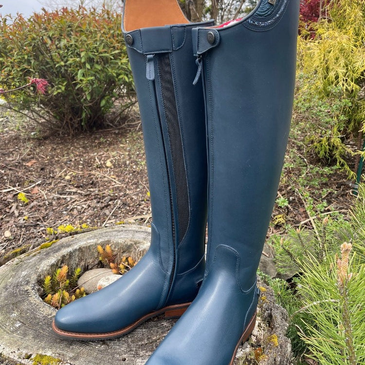 Custom DeNiro Bellini Dressage Boot - Blue Oceano with Roseto Blue Uptop & Swarovski