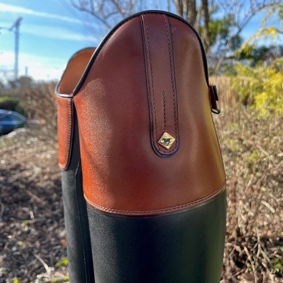 Custom DeNiro Dress Boot - Vintage Brandy Hunter Classic Top with Brushed Brown Piping