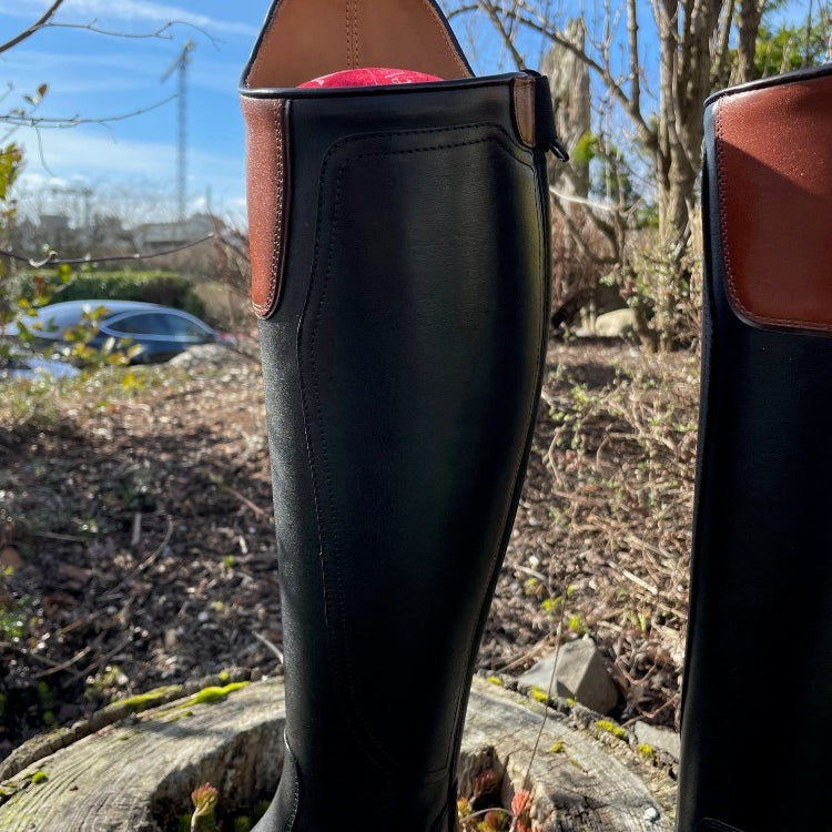 Custom DeNiro Dress Boot - Vintage Brandy Hunter Classic Top with Brushed Brown Piping
