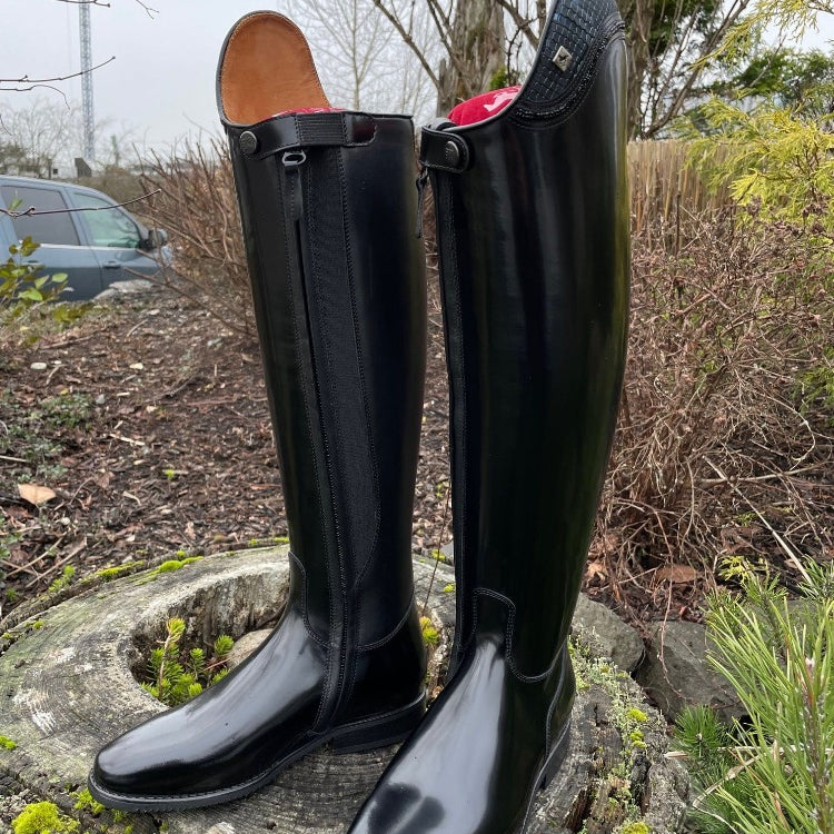 Custom DeNiro Raffaello Dressage Boot - Brushed Black with Blue Regal Uptop & Fineline Swarovski