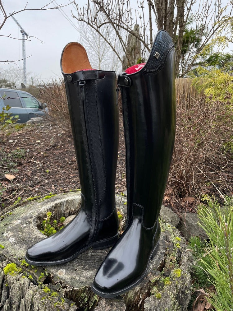 Custom DeNiro Raffaello Dressage Boot - Brushed Black with Blue Regal Uptop & Fineline Swarovski