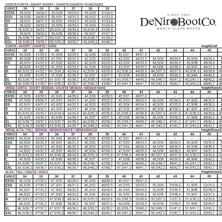 deniro size guide