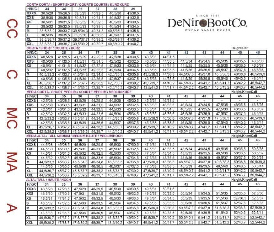 deniro size guide