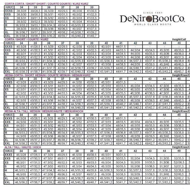 deniro size guide