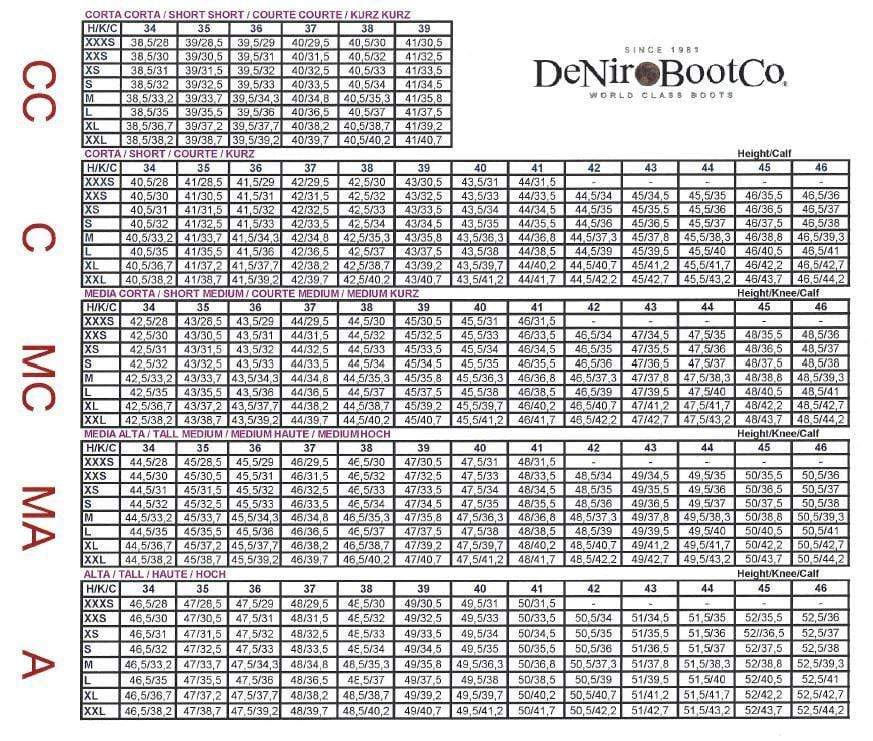 DENIRO SIZE GUIDE