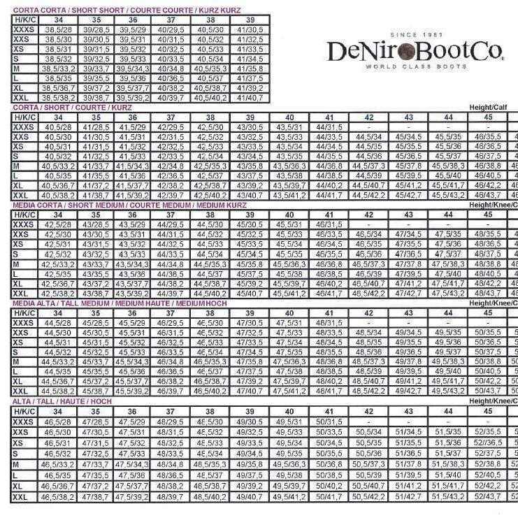 deniro size guide