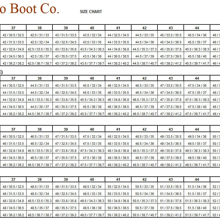 deniro size guide