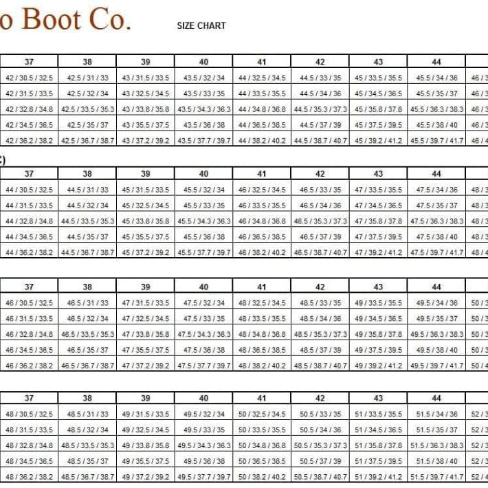 deniro size chart