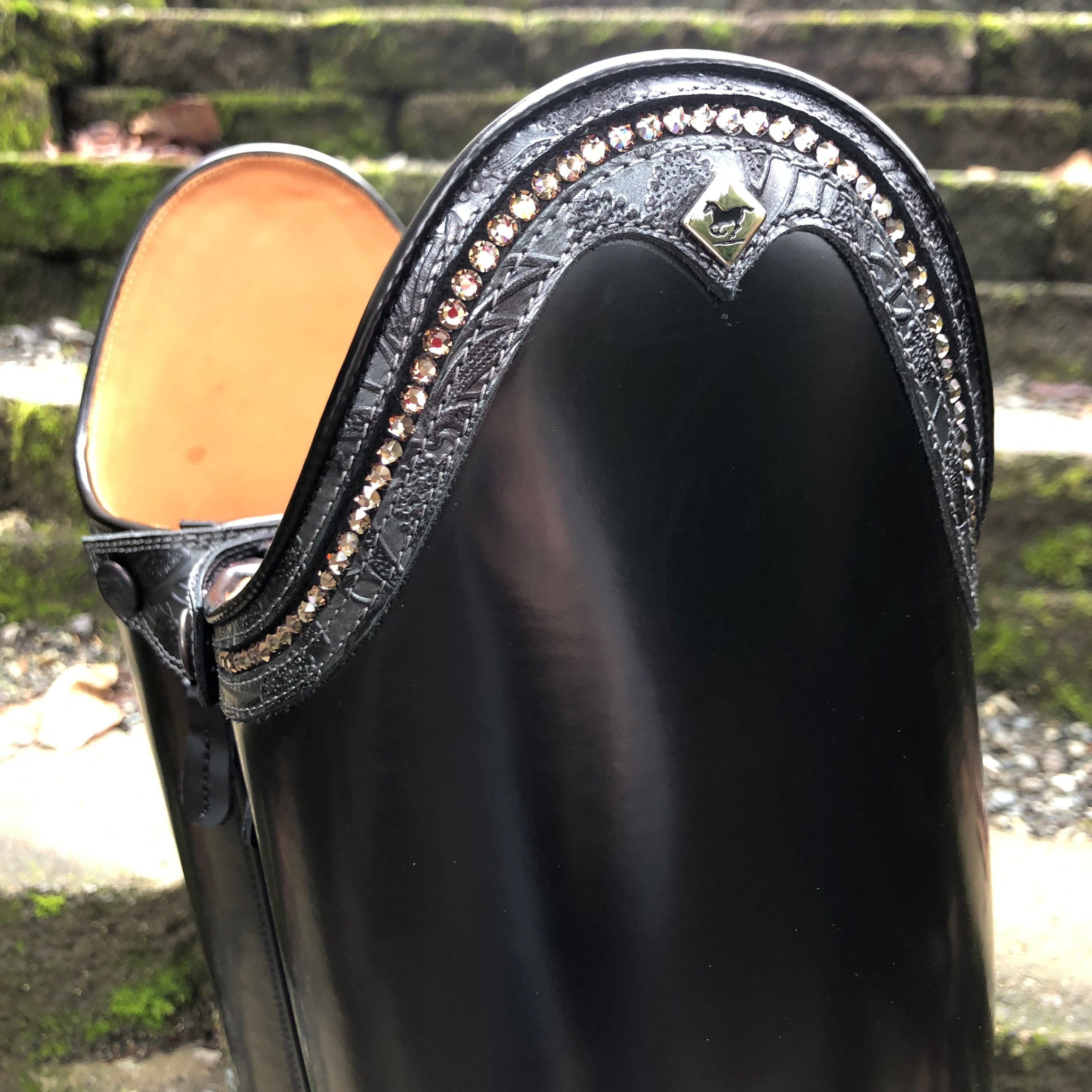 Custom DeNiro Raffaello Dressage Boot - Brushed Black with Greta Rondine & Greige Swarovski