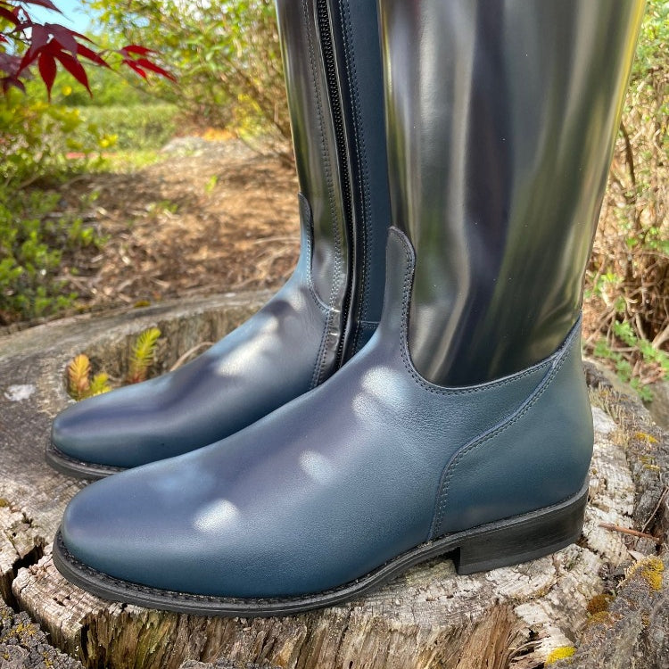 Custom DeNiro Raffaello Dressage Boots - Brushed Blue with Blue BG Uptop & Fineline Crystals