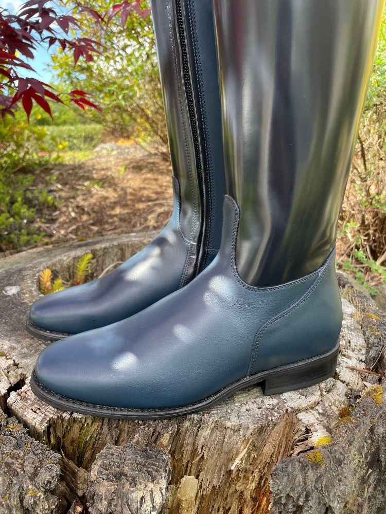 Custom DeNiro Raffaello Dressage Boots - Brushed Blue with Blue BG Uptop & Fineline Crystals