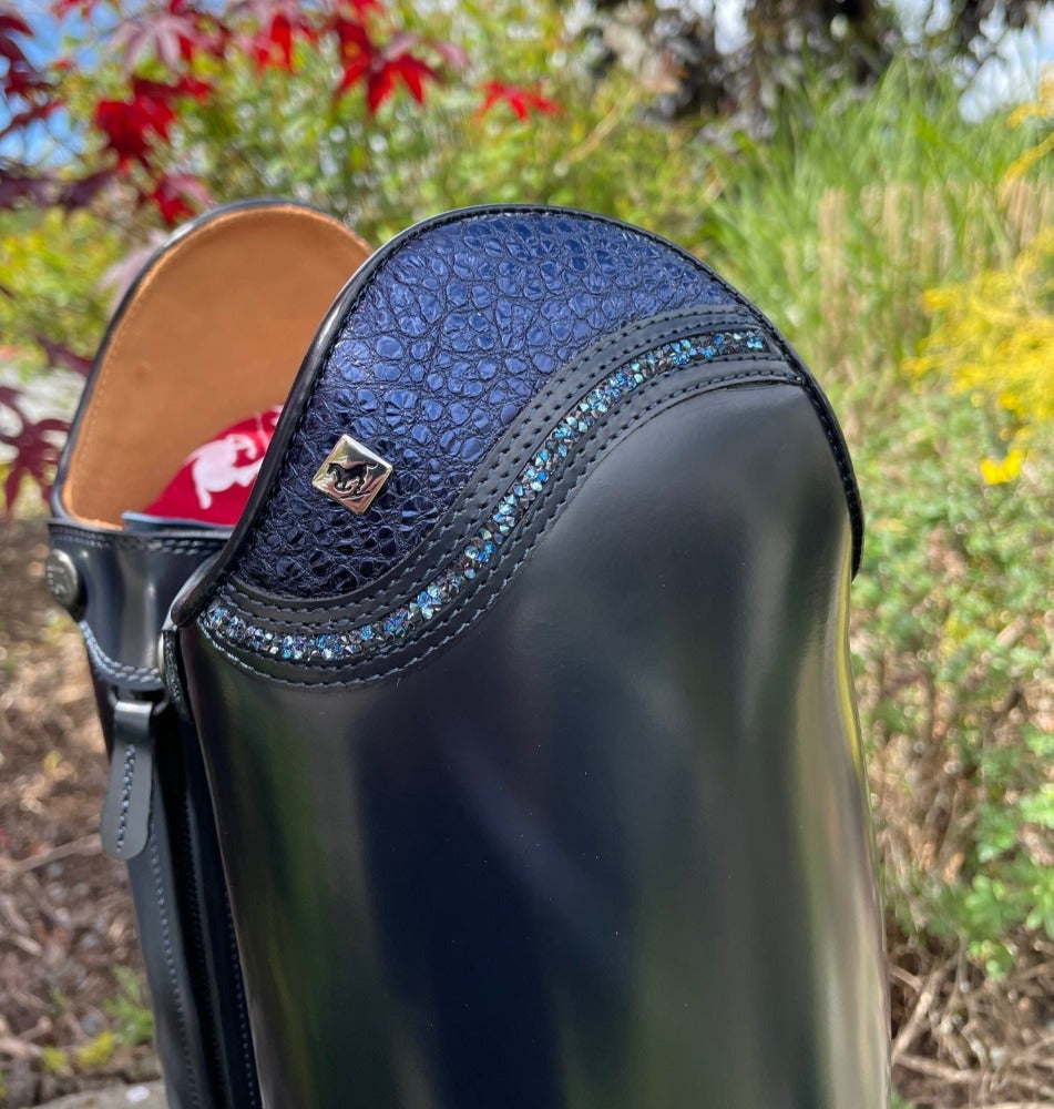 Custom DeNiro Raffaello Dressage Boots - Brushed Blue with Blue BG Uptop & Fineline Crystals