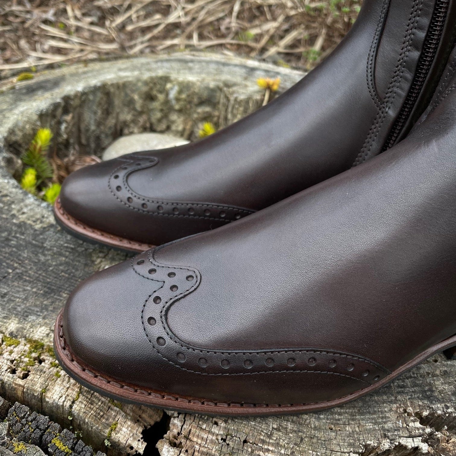 Custom DeNiro Bellini Dressage Boot - Vintage Brown with Punched Toe, Heel & Top