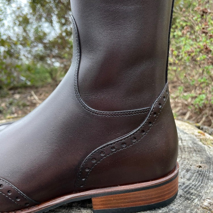 Custom DeNiro Bellini Dressage Boot - Vintage Brown with Punched Toe, Heel & Top