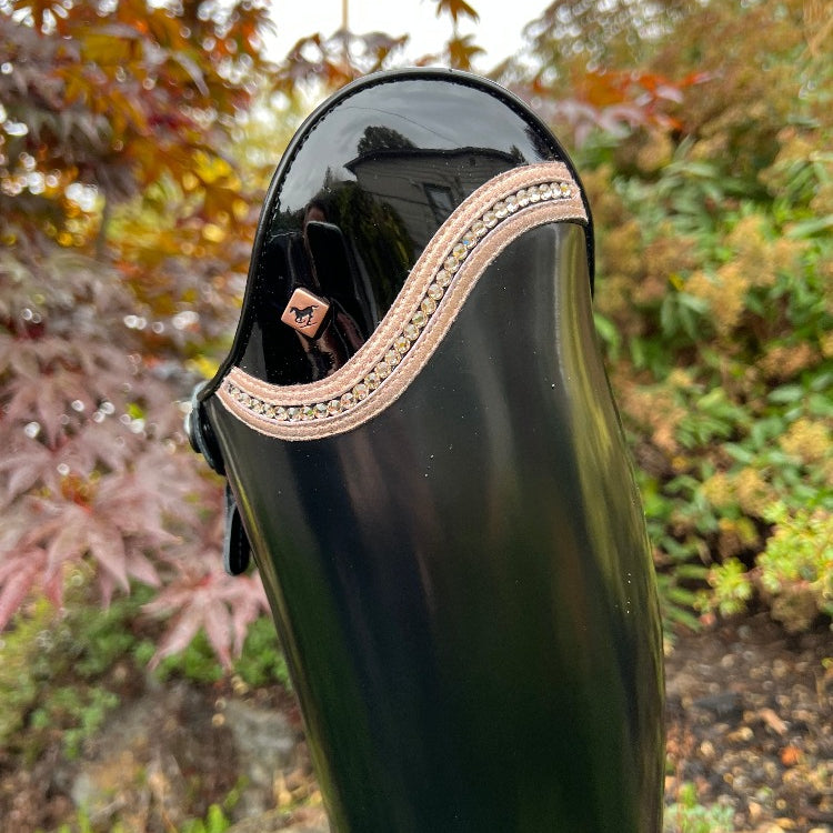 Custom DeNiro Bellini Dressage Boot - Brushed Black with Black Patent Uptop & Sinax Rose with Swarovski