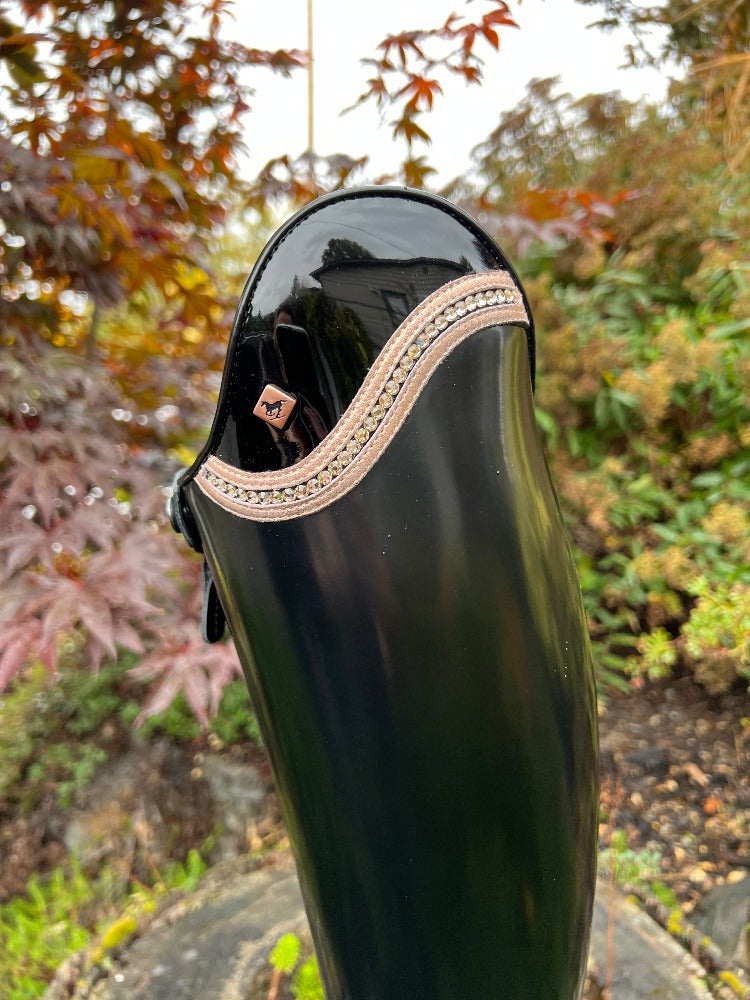 Custom DeNiro Bellini Dressage Boot - Brushed Black with Black Patent Uptop & Sinax Rose with Swarovski