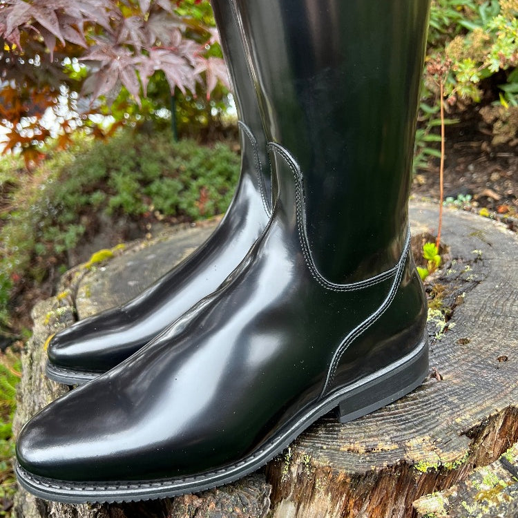 Custom DeNiro Bellini Dressage Boot - Brushed Black with Black Patent Uptop & Sinax Rose with Swarovski