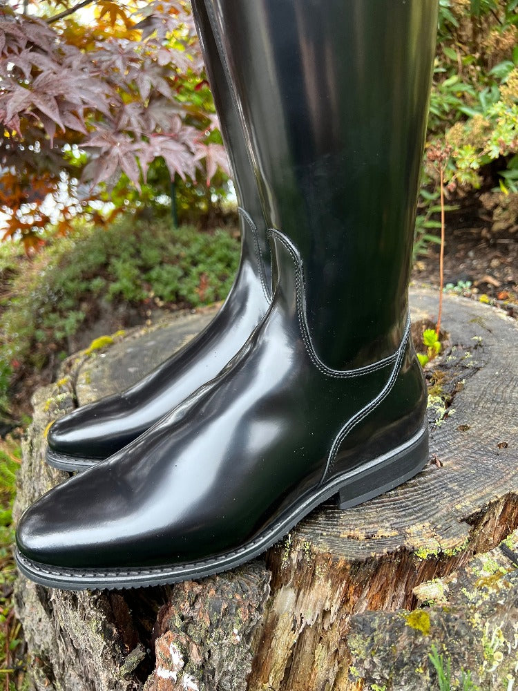 Custom DeNiro Bellini Dressage Boot - Brushed Black with Black Patent Uptop & Sinax Rose with Swarovski