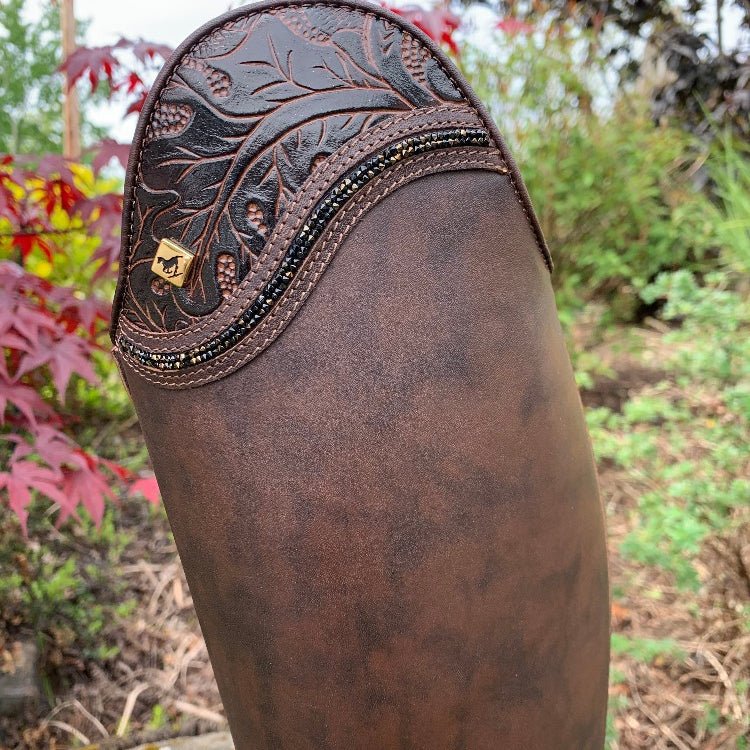 Custom DeNiro Bellini Dressage Boots - Caprice Nuvolato Café with Uptop in Anna Brown & Fineline Crystals