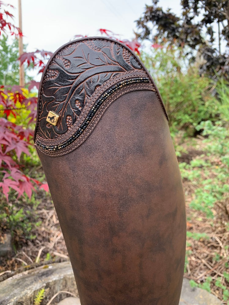 Custom DeNiro Bellini Dressage Boots - Caprice Nuvolato Café with Uptop in Anna Brown & Fineline Crystals