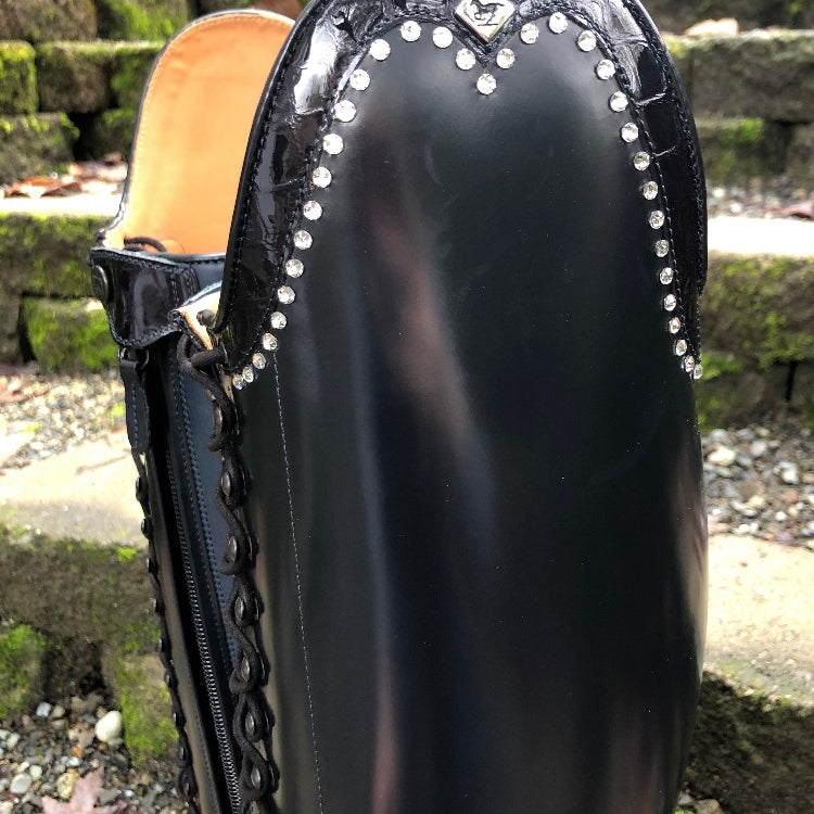 Custom DeNiro Botticelli Dressage Boot - Brushed Navy with Lucidi Blue Rondine Top & Swarovski