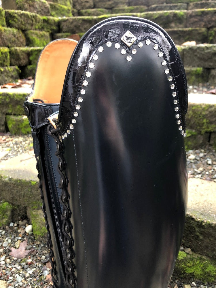 Custom DeNiro Botticelli Dressage Boot - Brushed Navy with Lucidi Blue Rondine Top & Swarovski