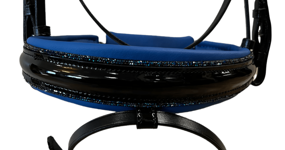 Otto Schumacher Tokyo Snaffle Bridle with Black Patent and Blue Fineline