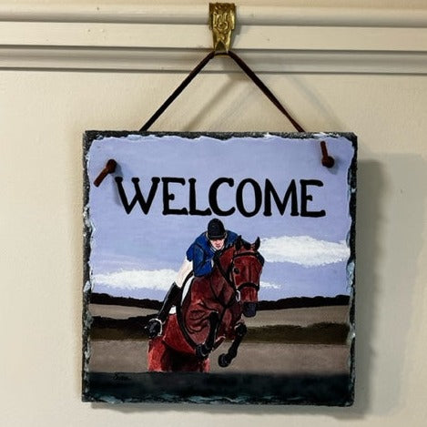 "Welcome" Hunter/Jumper Hanging Slate Tile