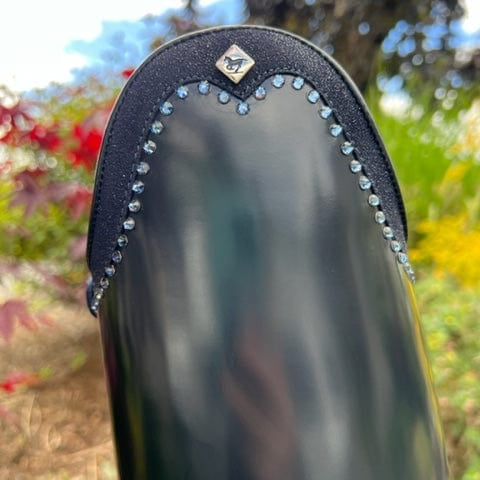 Custom DeNiro Bellini Dressage Boot - Brushed Blue with Navy Stardust Rondine & Swarovski