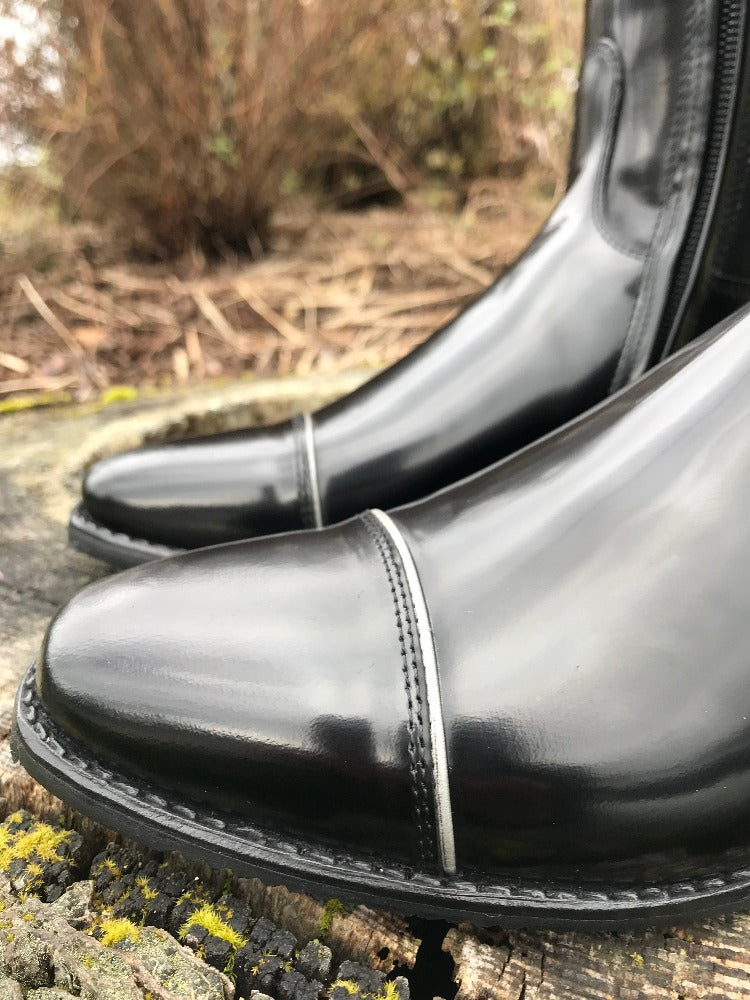 Custom DeNiro Raffaello Dressage Boot - Brushed Black with Rondine Blanca Calfskin & Swarovski