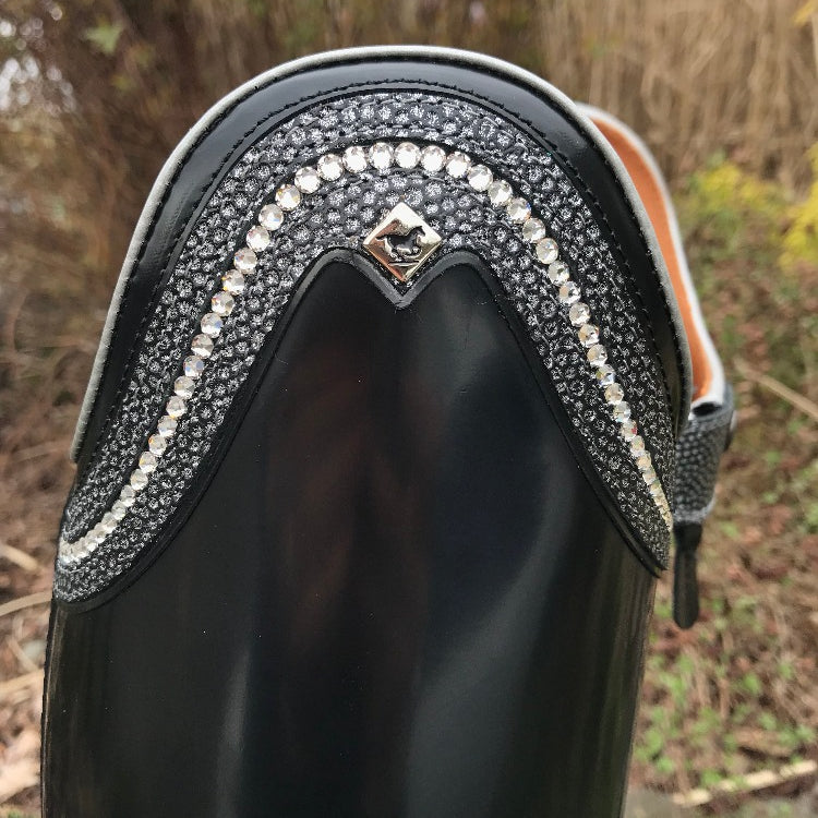 Custom DeNiro Raffaello Dressage Boot - Brushed Black with Rondine Blanca Calfskin & Swarovski