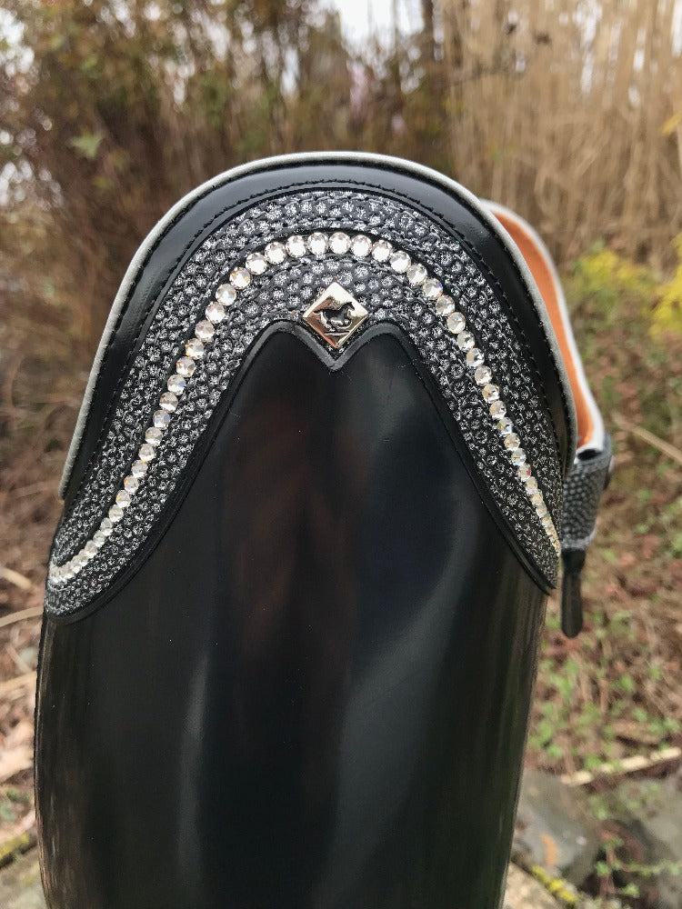 Custom DeNiro Raffaello Dressage Boot - Brushed Black with Rondine Blanca Calfskin & Swarovski
