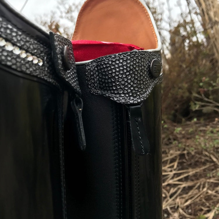 Custom DeNiro Raffaello Dressage Boot - Brushed Black with Rondine Blanca Calfskin & Swarovski