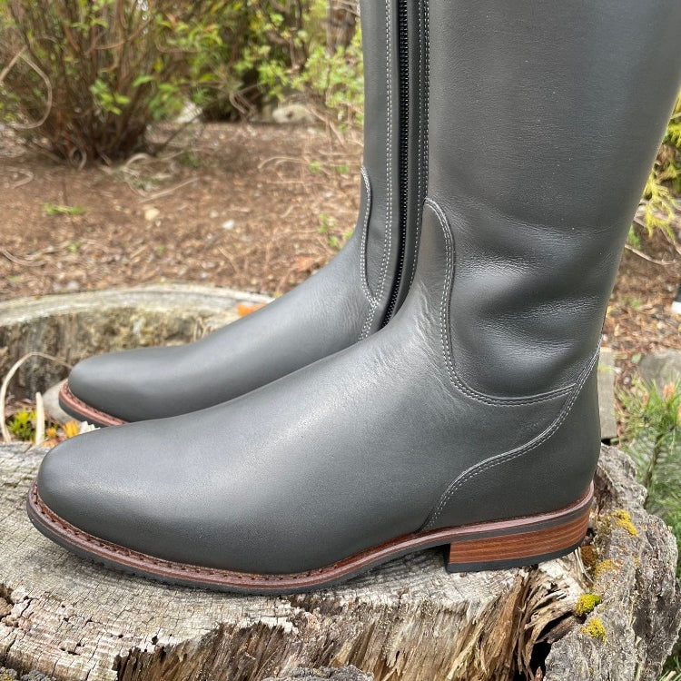 Custom DeNiro Bellini Dressage Boot - Antique Anthracite Calfskin & Sinax Rosé with Pink Swarovski Rondine Top