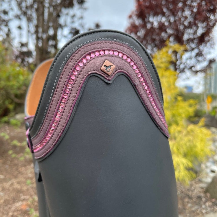 Custom DeNiro Bellini Dressage Boot - Antique Anthracite Calfskin & Sinax Rosé with Pink Swarovski Rondine Top
