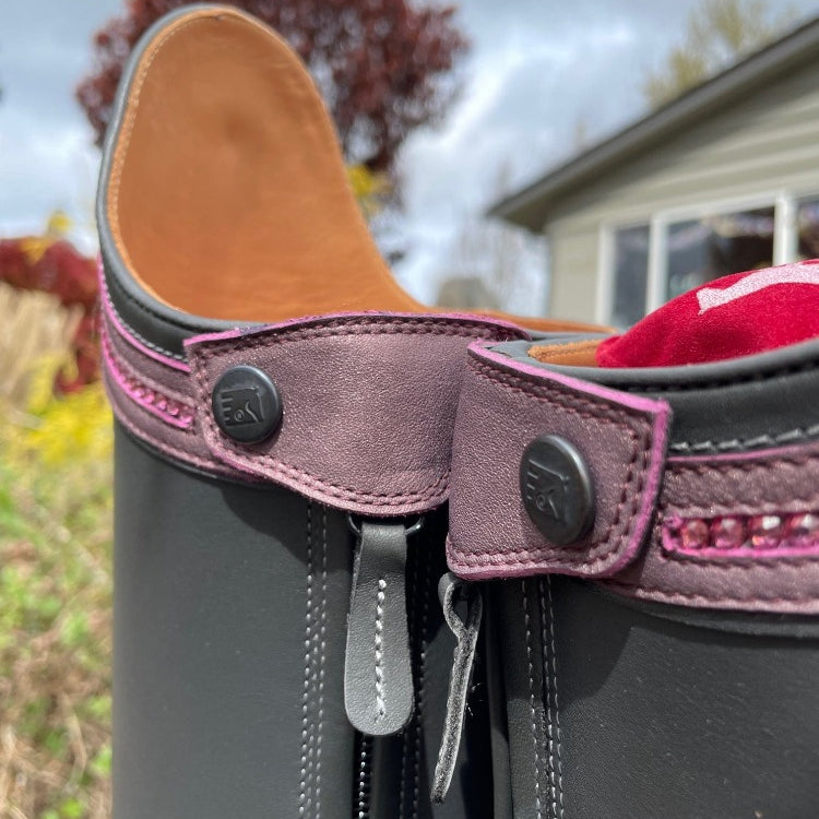 Custom DeNiro Bellini Dressage Boot - Antique Anthracite Calfskin & Sinax Rosé with Pink Swarovski Rondine Top