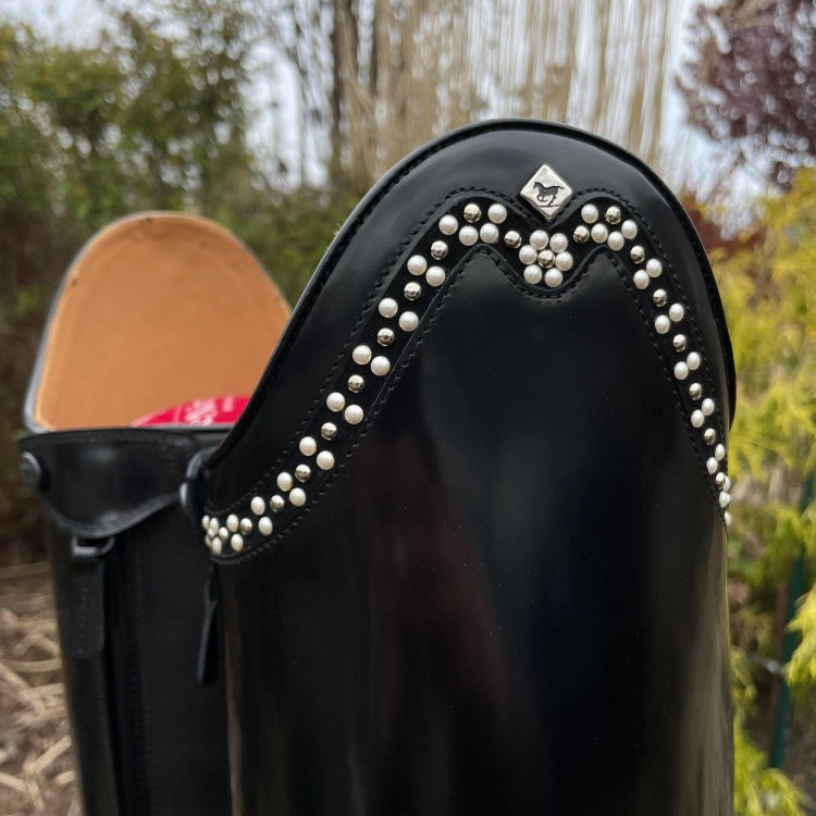 Custom DeNiro Raffaello Dressage Boot - Brushed Black with Rondine Pearl & Gunmetal