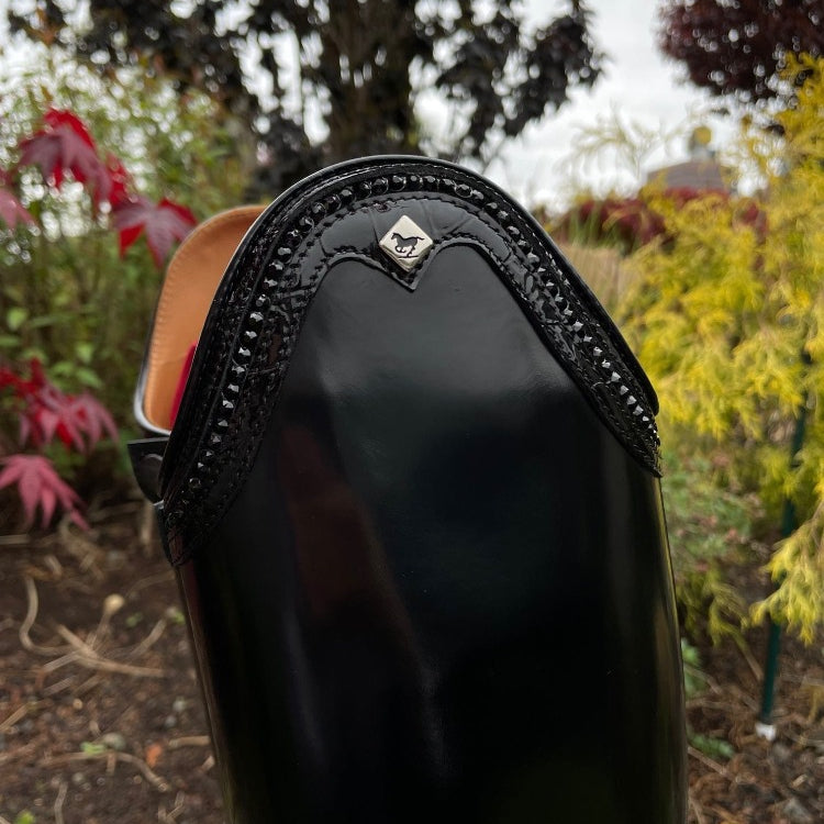 Custom DeNiro Bellini Dressage Boot - Brushed Black with Black Croc Rondine & Crystals