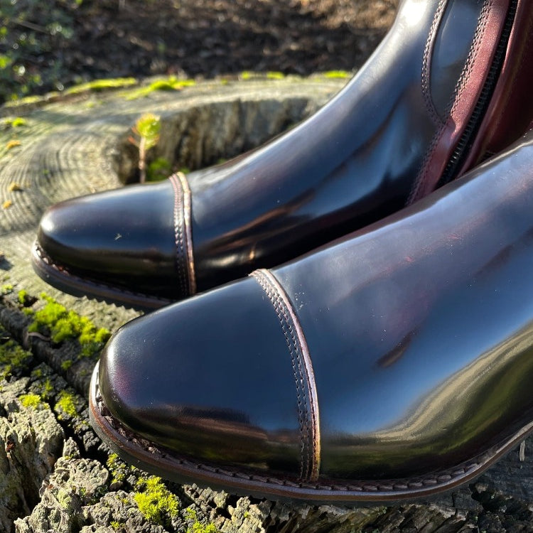 Custom DeNiro Bellini Dressage Boot - Brushed Burgundy with Greta Lisa, Swarovski & Salmon BG
