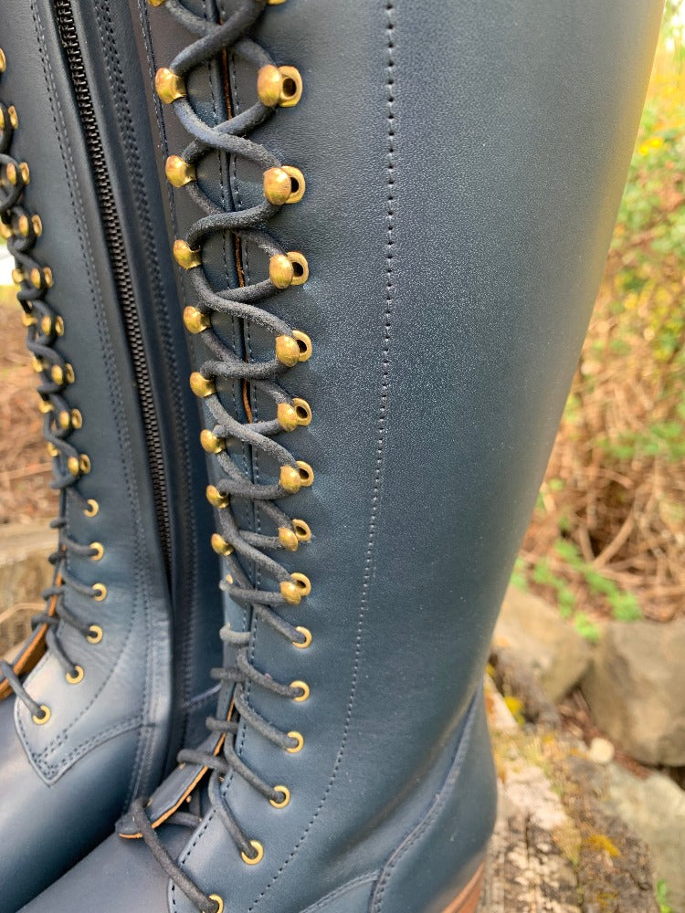 Custom DeNiro Botticelli Dressage Boot - Blue Oceano Calfskin & Brushed Navy Rondine Top