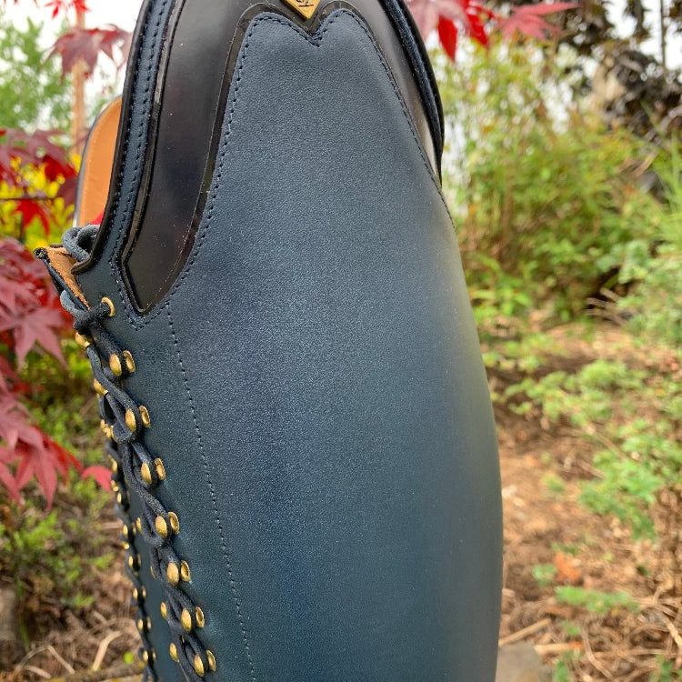 Custom DeNiro Botticelli Dressage Boot - Blue Oceano Calfskin & Brushed Navy Rondine Top