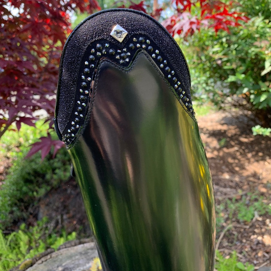 Custom DeNiro Bellini Dressage Boot - Brushed Black with Stardust & Jet Crystal Pearl Rondine