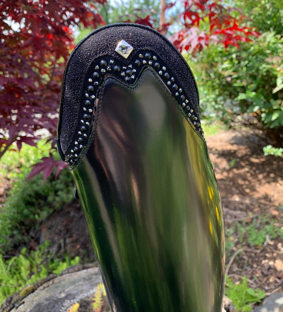 Custom DeNiro Bellini Dressage Boot - Brushed Black with Stardust & Jet Crystal Pearl Rondine