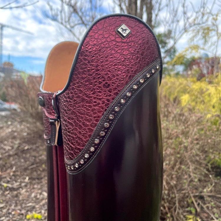 Custom DeNiro Bellini Dressage Boot - Brushed Burgundy with Burgundy BG Lisa & Swarovski