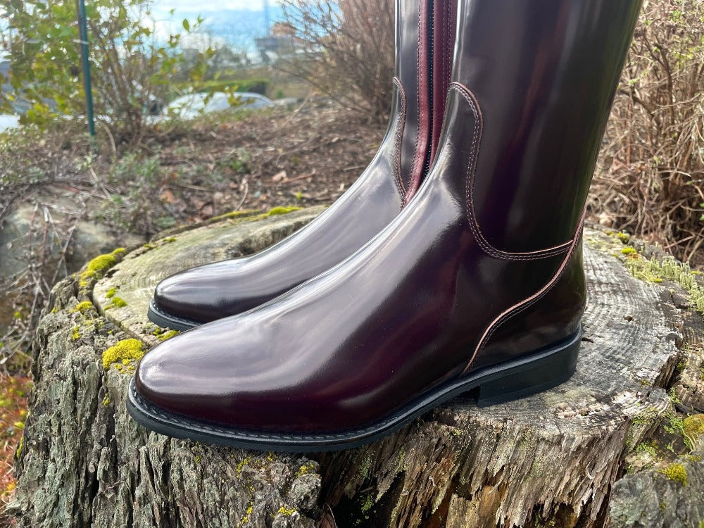 Custom DeNiro Bellini Dressage Boot - Brushed Burgundy with Burgundy BG Lisa & Swarovski