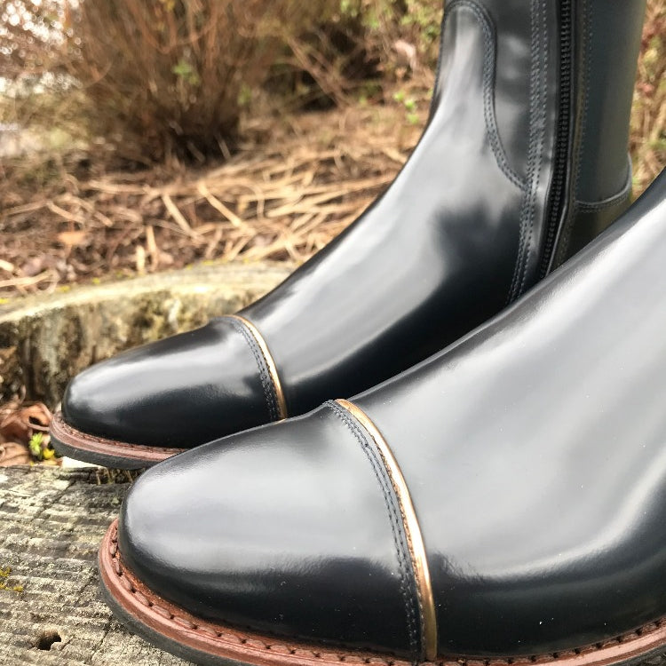 Custom DeNiro Bellini Dressage Boot - Brushed Blue with Piccolo Specchio Caramello Top
