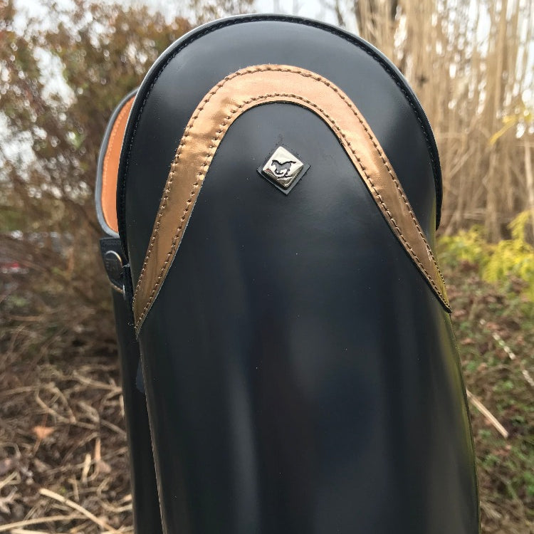 Custom DeNiro Bellini Dressage Boot - Brushed Blue with Piccolo Specchio Caramello Top
